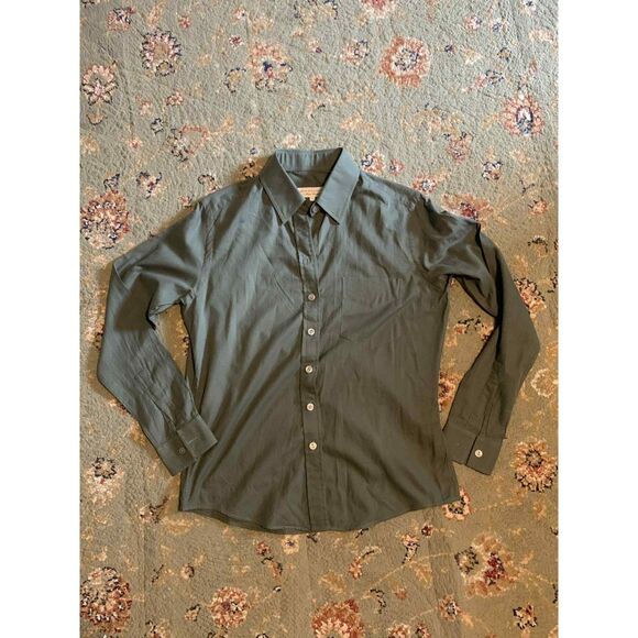 Sarah Alexandra Green Menswear Inspired Weekend Shirt Button Down Blouse, size 6 - Picture 2 of 6